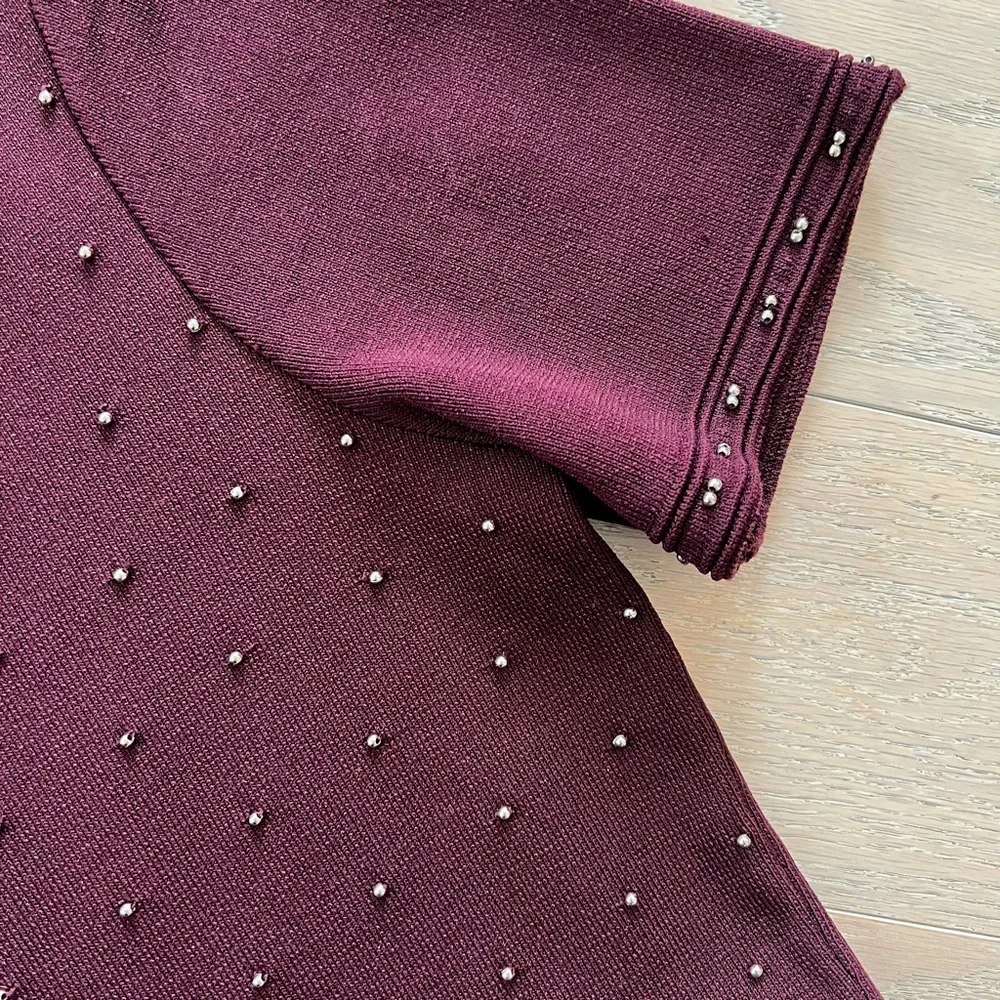 ✨sold✨ sandro • montaigne bordeaux bead embellished stud fit flare studded dress - Picture 11 of 12